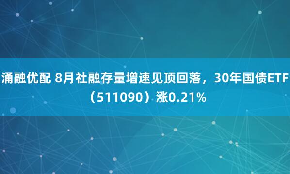 涌融优配 8月社融存量增速见顶回落，30年国债ETF（511090）涨0.21%
